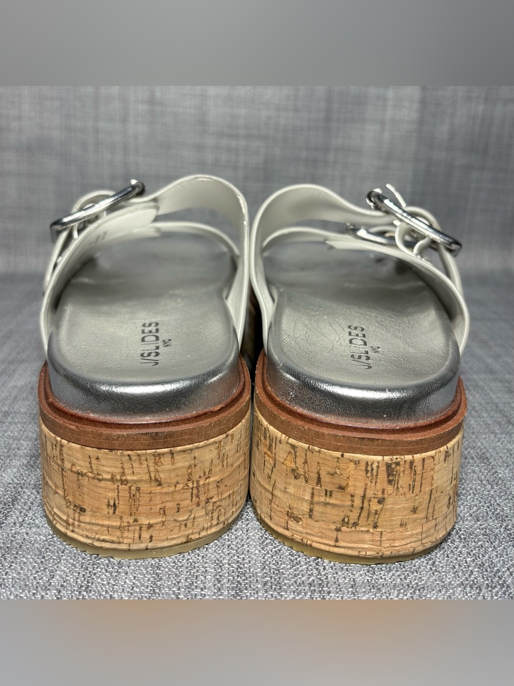 J/Slides Belinda Platform Slide Sandals Silver Metallic Leather Size 7.5 - Picture 5 of 8